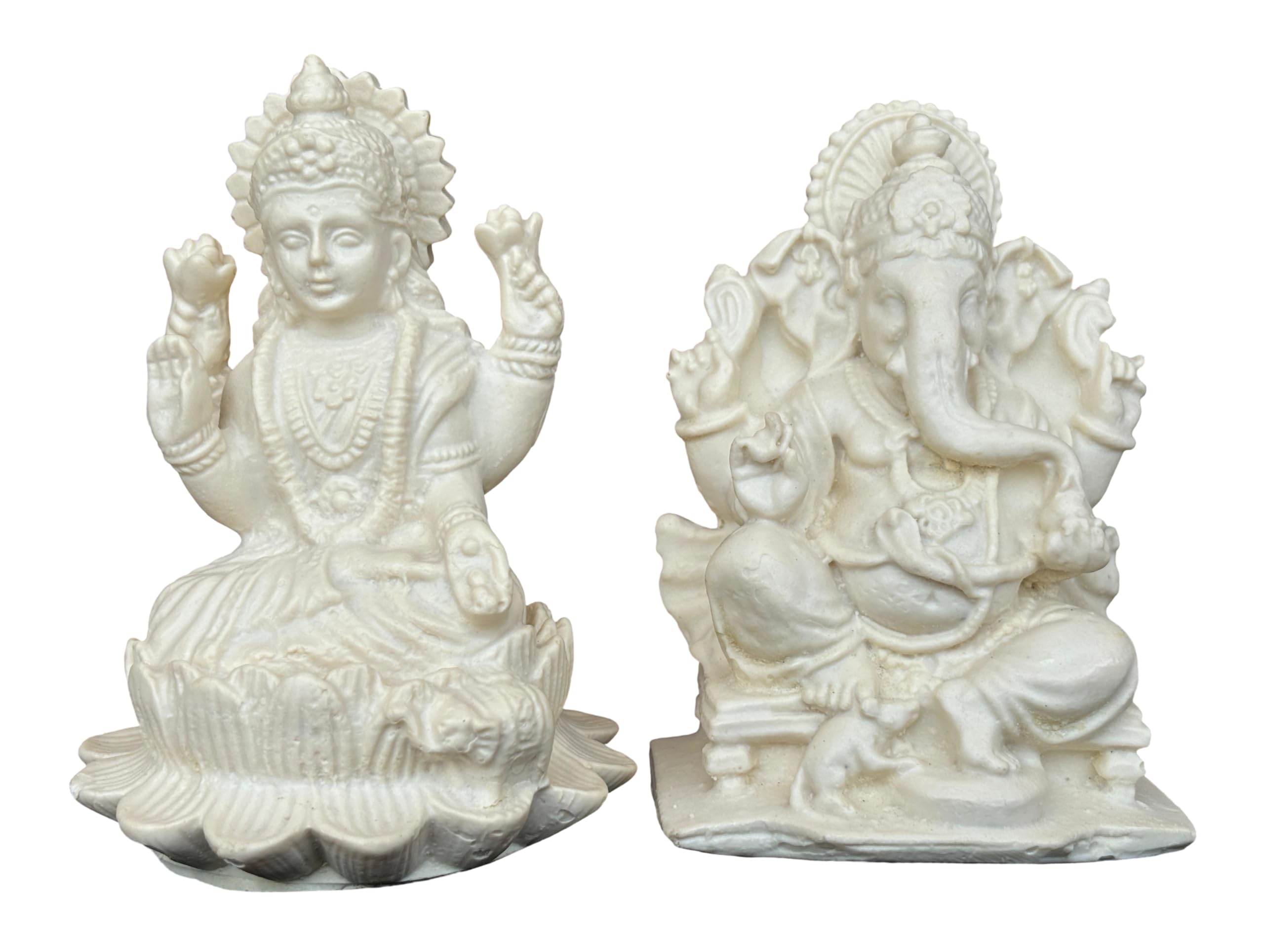 Salvus App Solutions Elegant Marble Dust God Laxmi-Ganesha Statue - Divine Blessings And Auspicious Dcor (White_3X4 Inch)